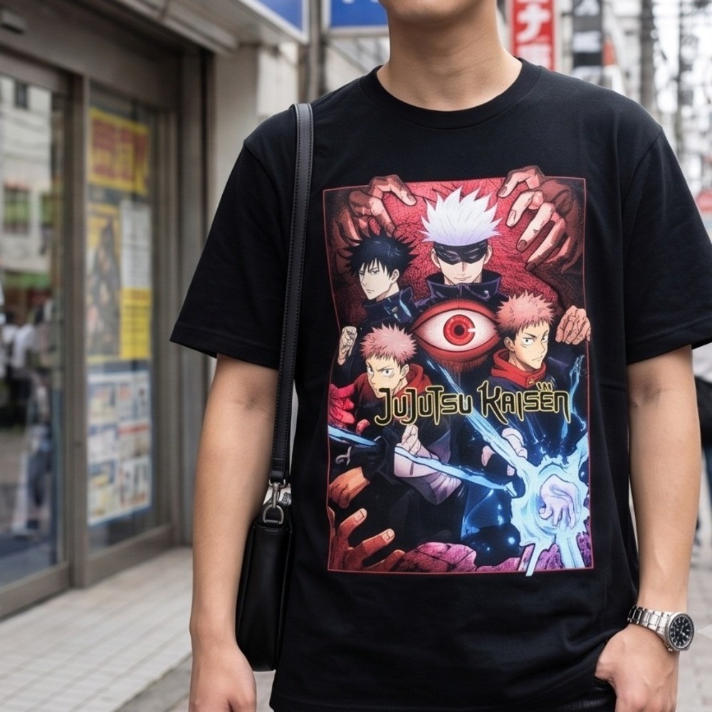 Jujutsu Kaisen T-Shirt Unisex Size M Black Graphic Anime Crunchyroll Satoru Gojo